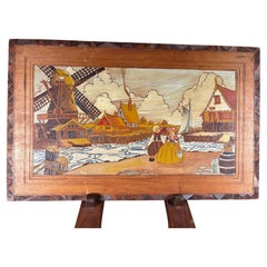 American Arts And Crafts Finely Painted Pyrography Dutch Scene By Harry Ungar