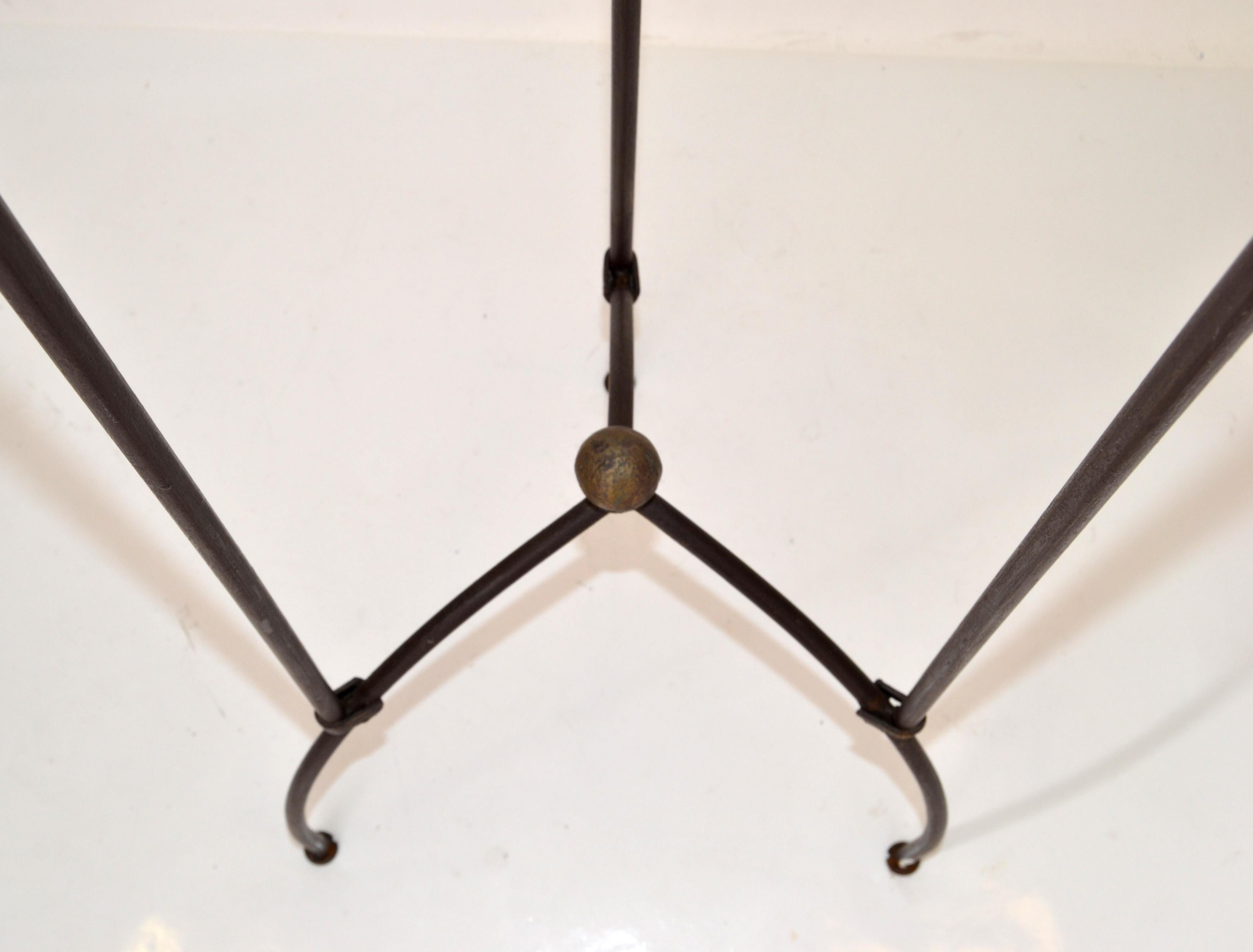 American Arts And Crafts Hand Crafted Tall Wrought Iron Tripod Plant Stand 1950s For Sale 5
