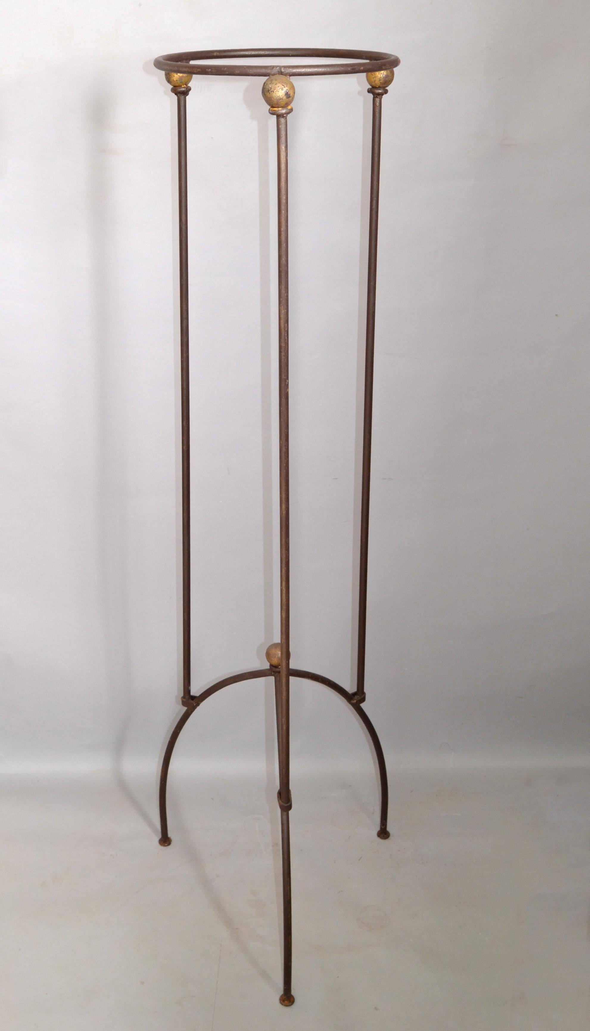 American Arts And Crafts Hand Crafted Tall Wrought Iron Tripod Plant Stand 1950s For Sale 8