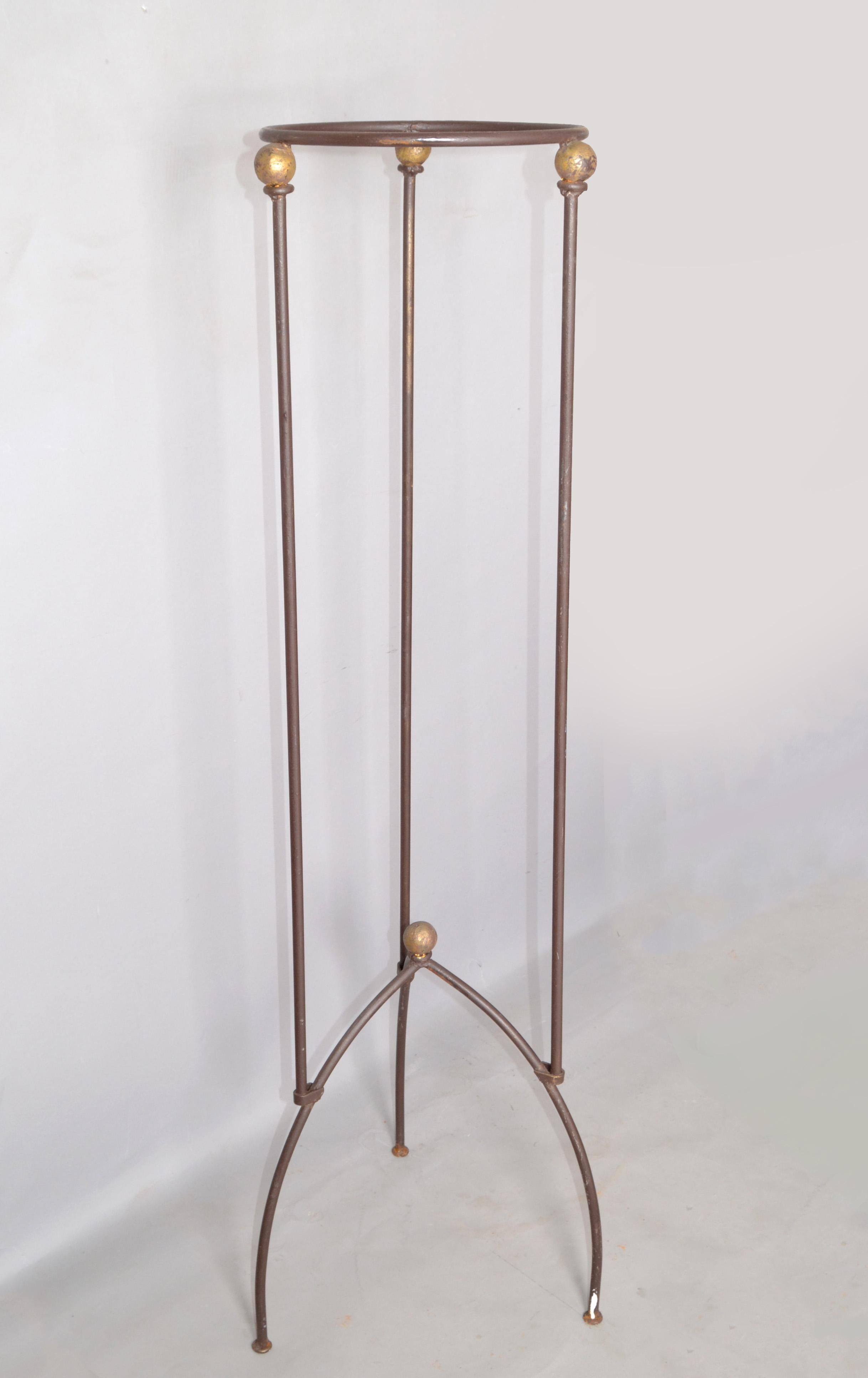 Arts and Crafts American Arts And Crafts Hand Crafted Tall Wrought Iron Tripod Plant Stand 1950s For Sale