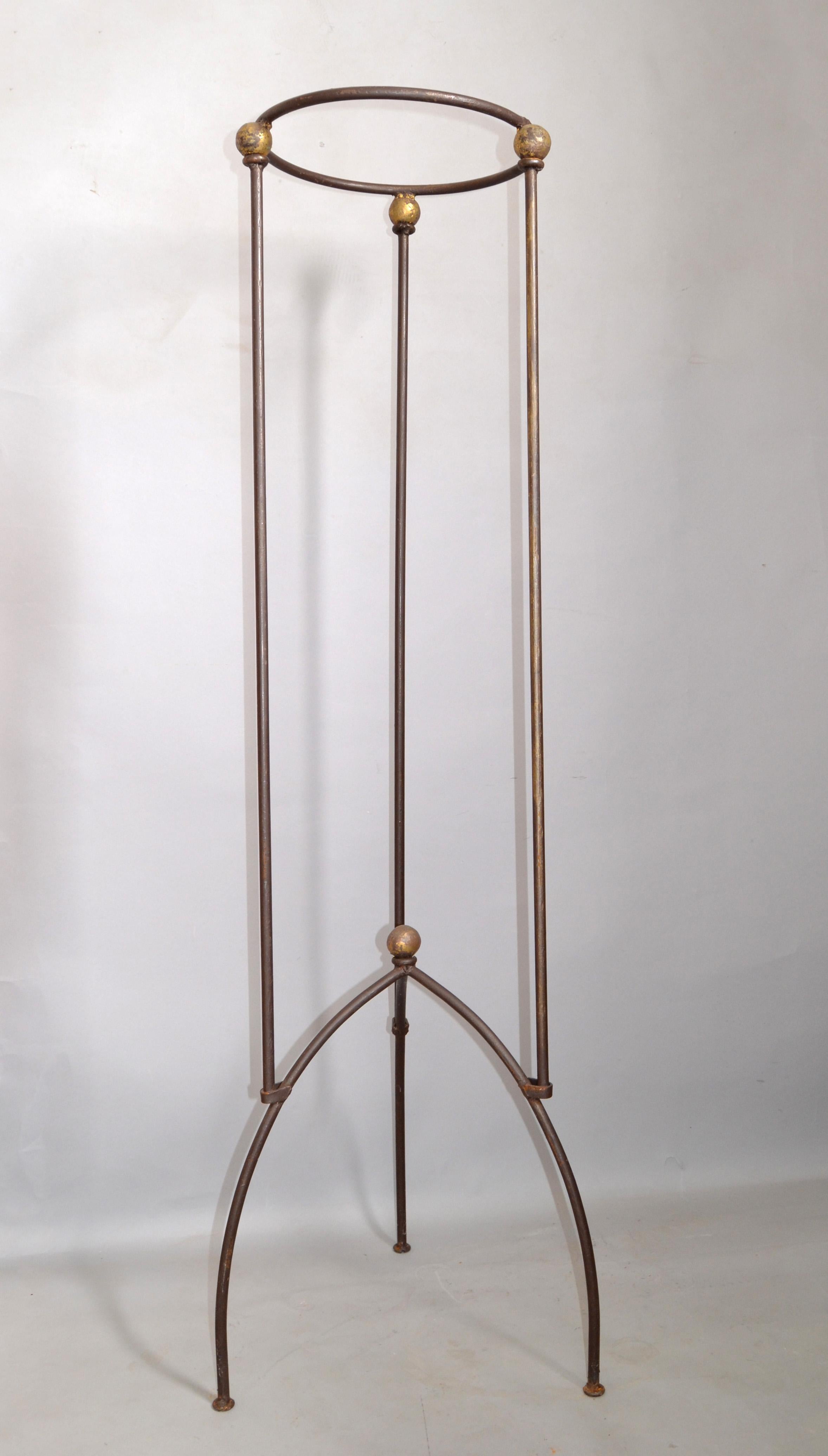 Hand-Crafted American Arts And Crafts Hand Crafted Tall Wrought Iron Tripod Plant Stand 1950s For Sale