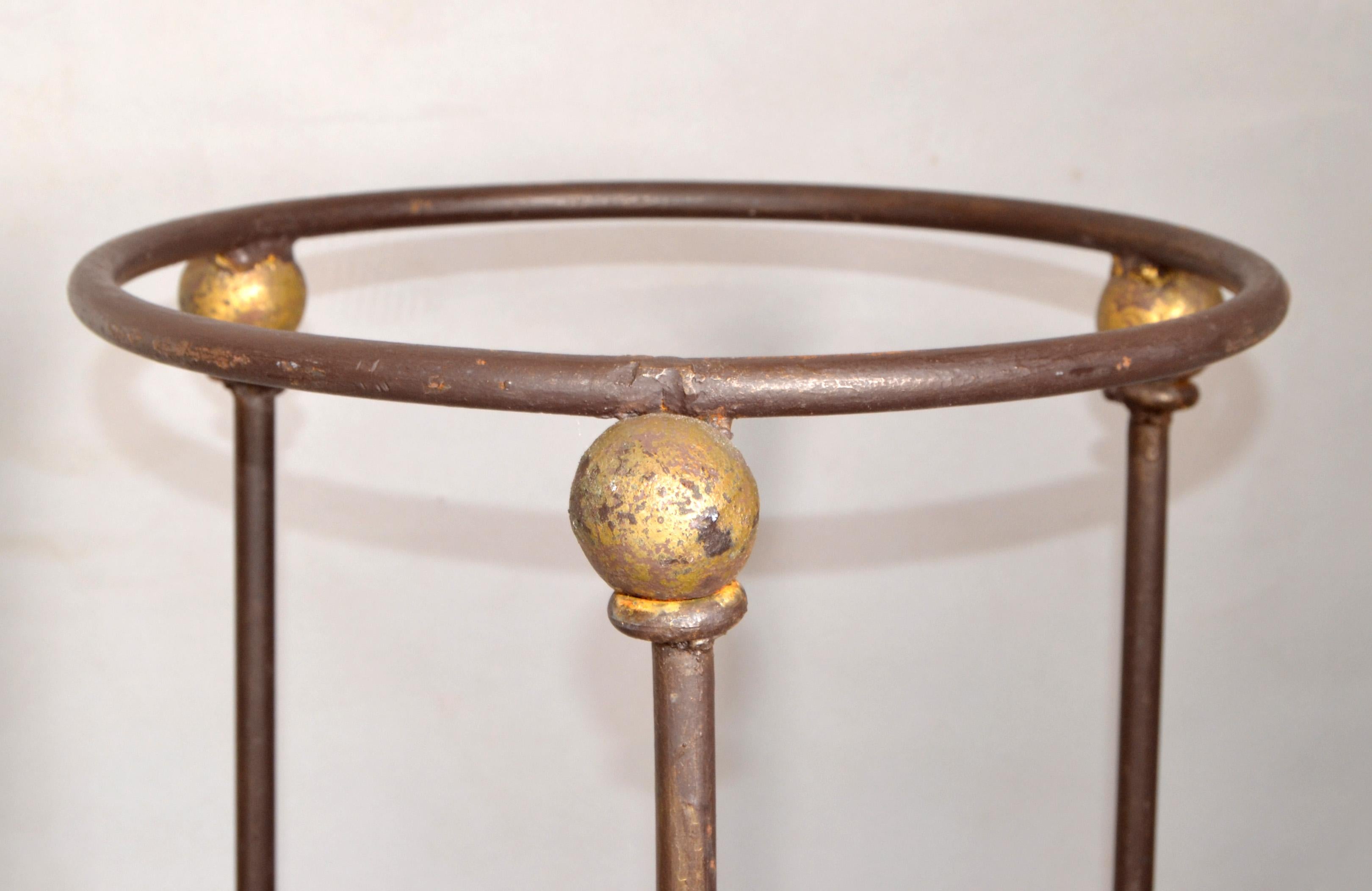American Arts And Crafts Hand Crafted Tall Wrought Iron Tripod Plant Stand 1950s In Fair Condition For Sale In Miami, FL