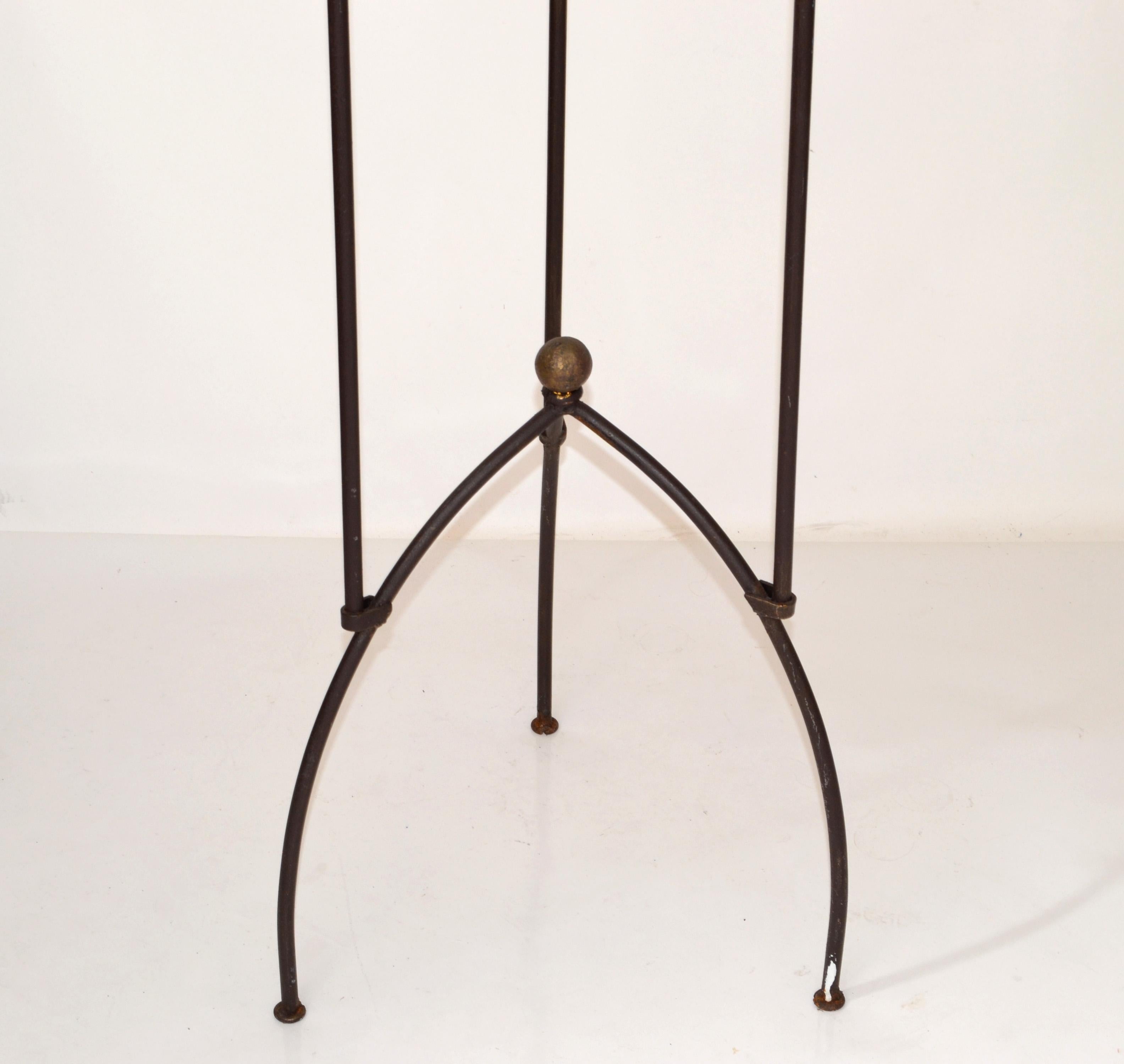 Mid-20th Century American Arts And Crafts Hand Crafted Tall Wrought Iron Tripod Plant Stand 1950s For Sale