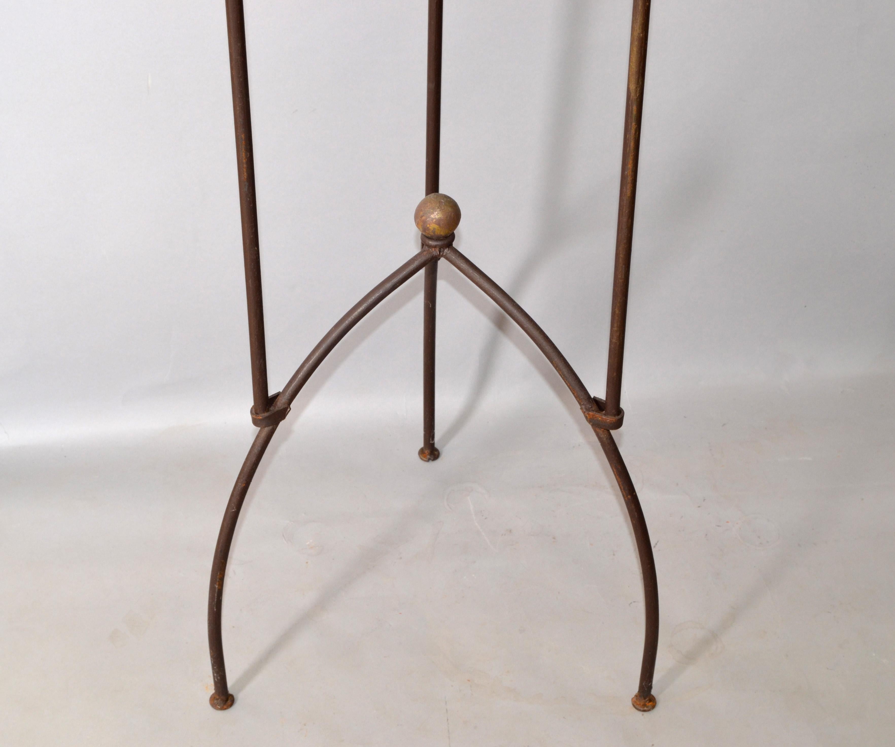 American Arts And Crafts Hand Crafted Tall Wrought Iron Tripod Plant Stand 1950s For Sale 3