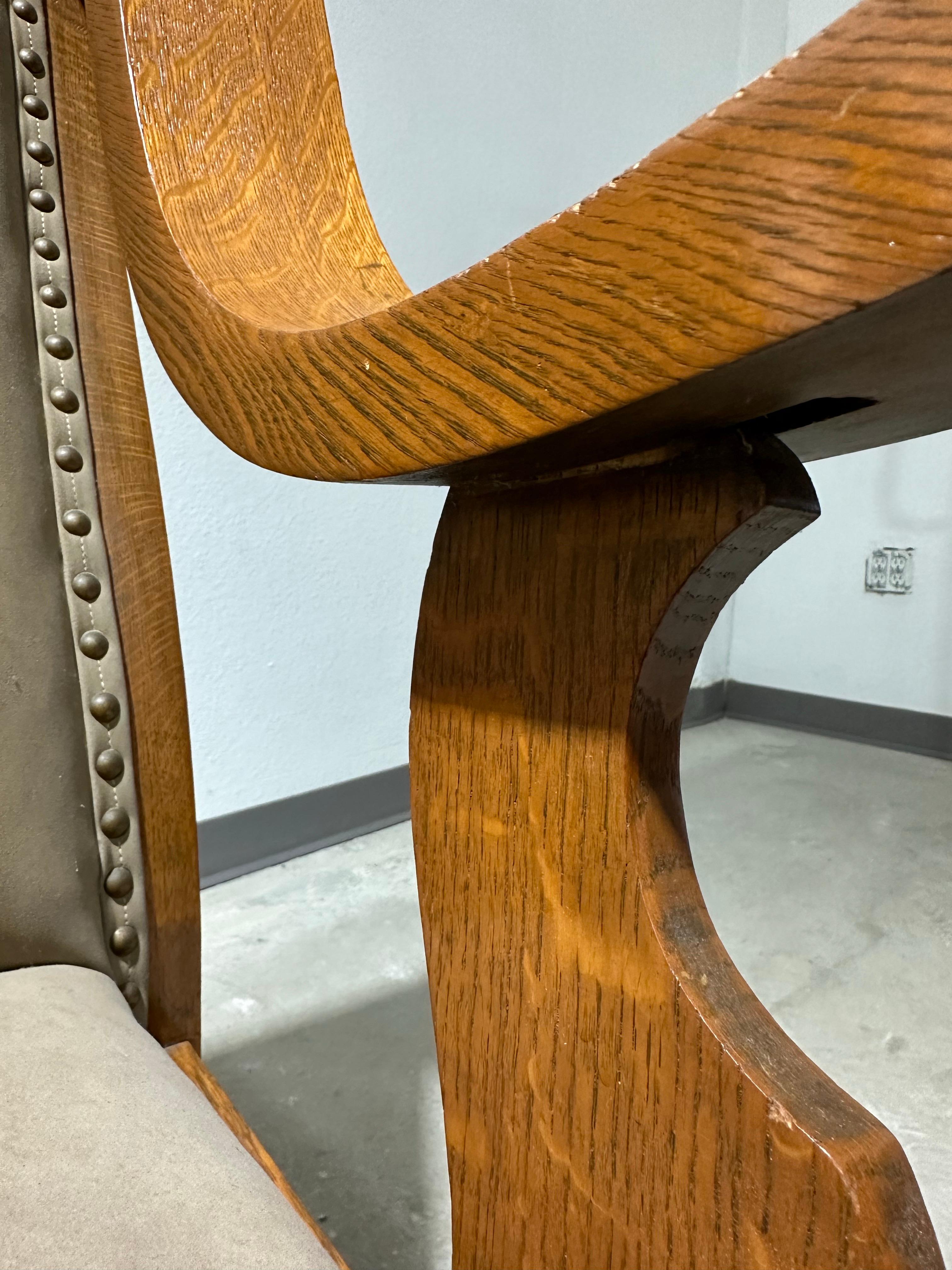 American Arts and Crafts Oak Rocking and Armchair Pair 9