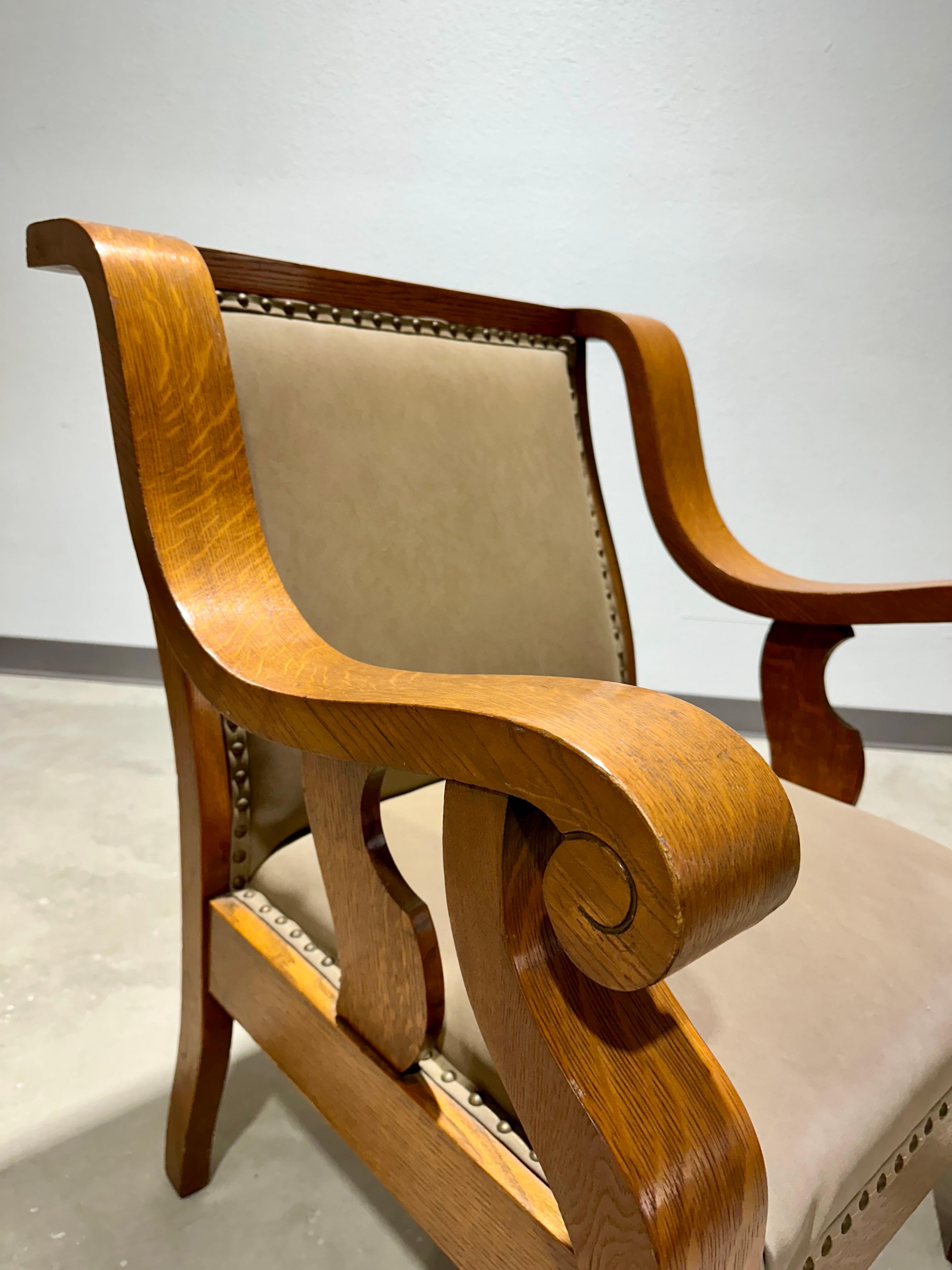 American Arts and Crafts Oak Rocking and Armchair Pair 4