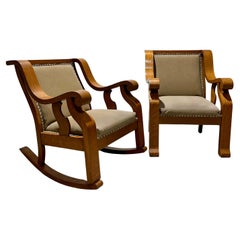 American Arts and Crafts Oak Rocking and Armchair Pair