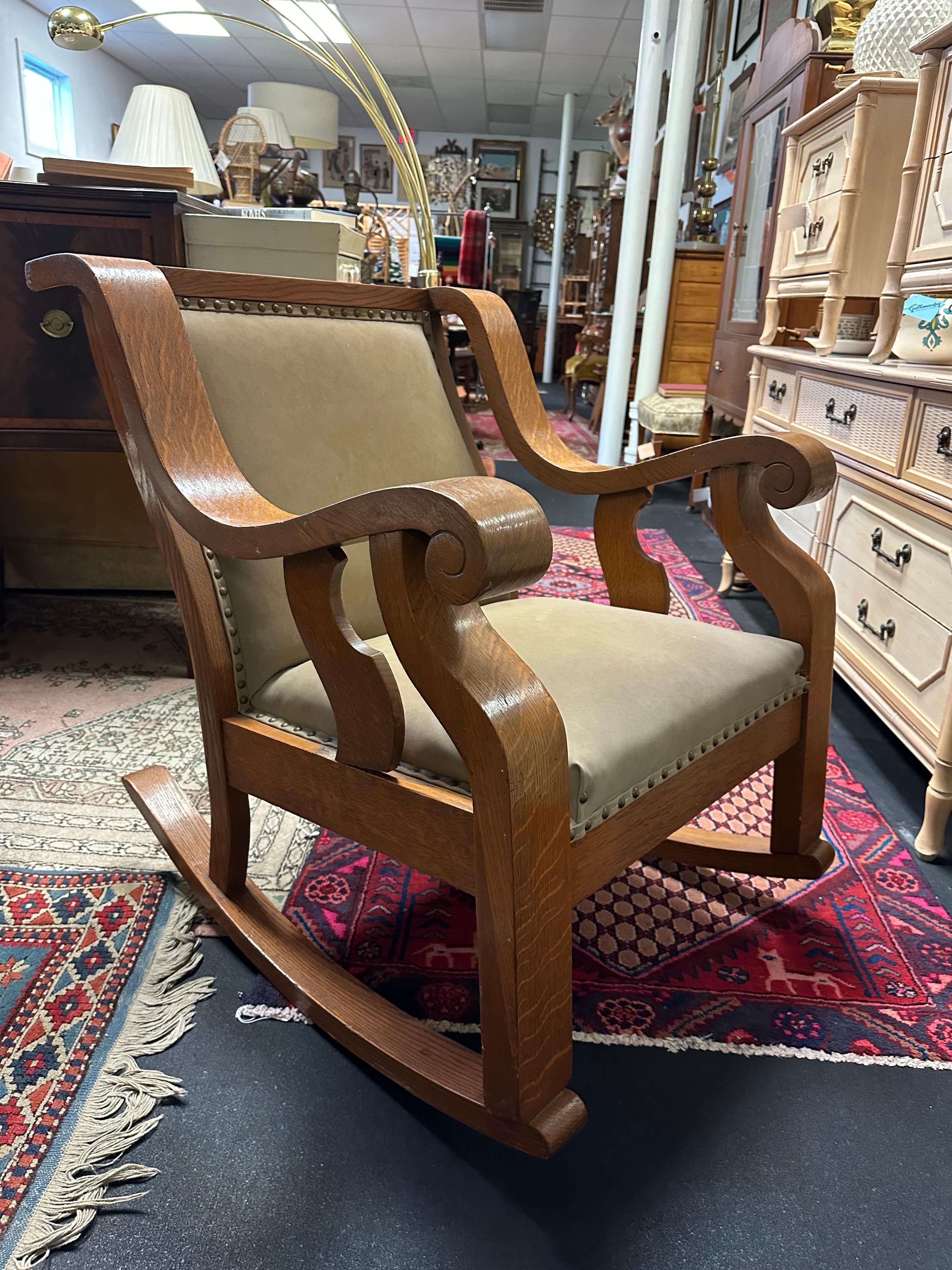 Canvas American Arts and Crafts Oak Rocking Chair