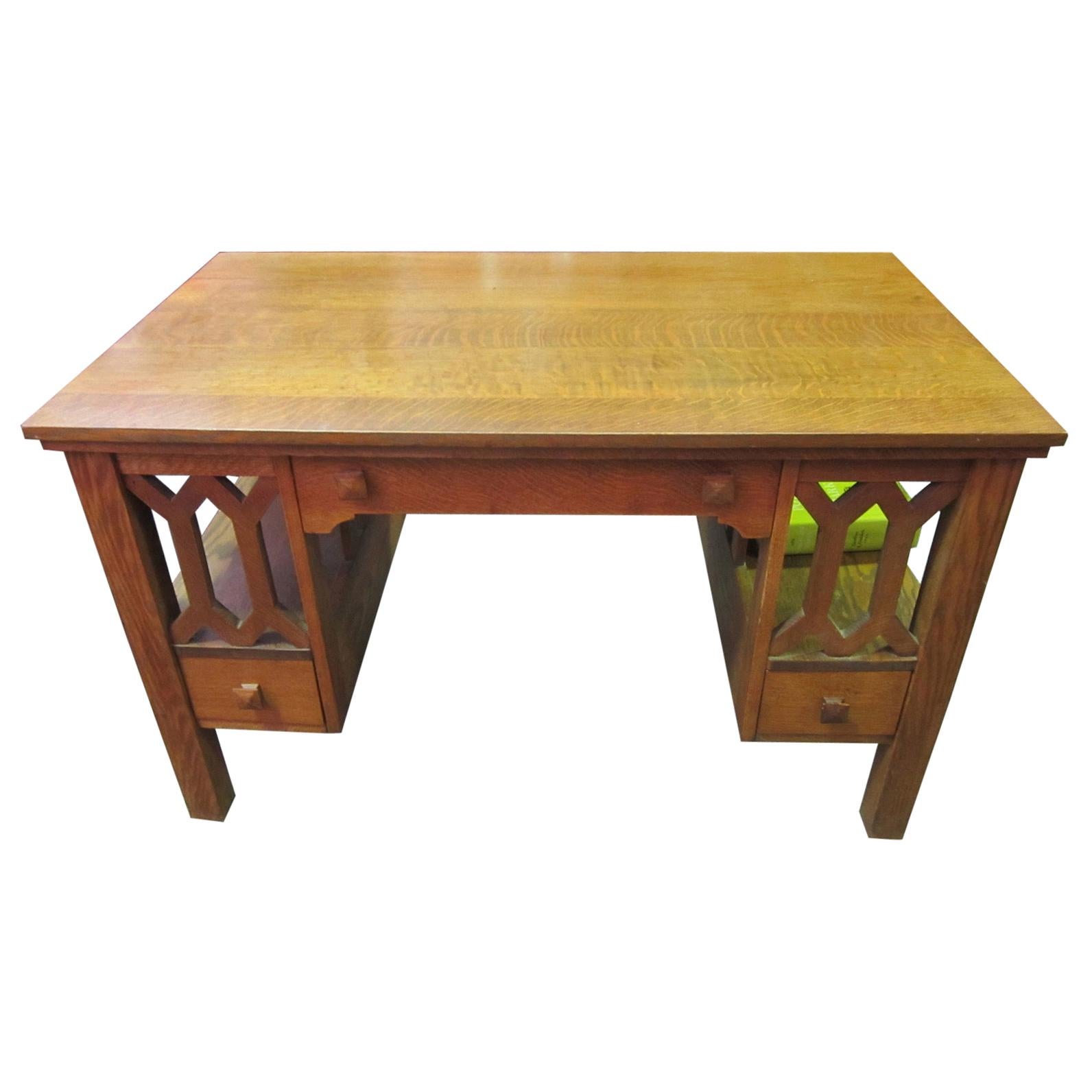 American Arts & Crafts Period Mission Oak Desk For Sale