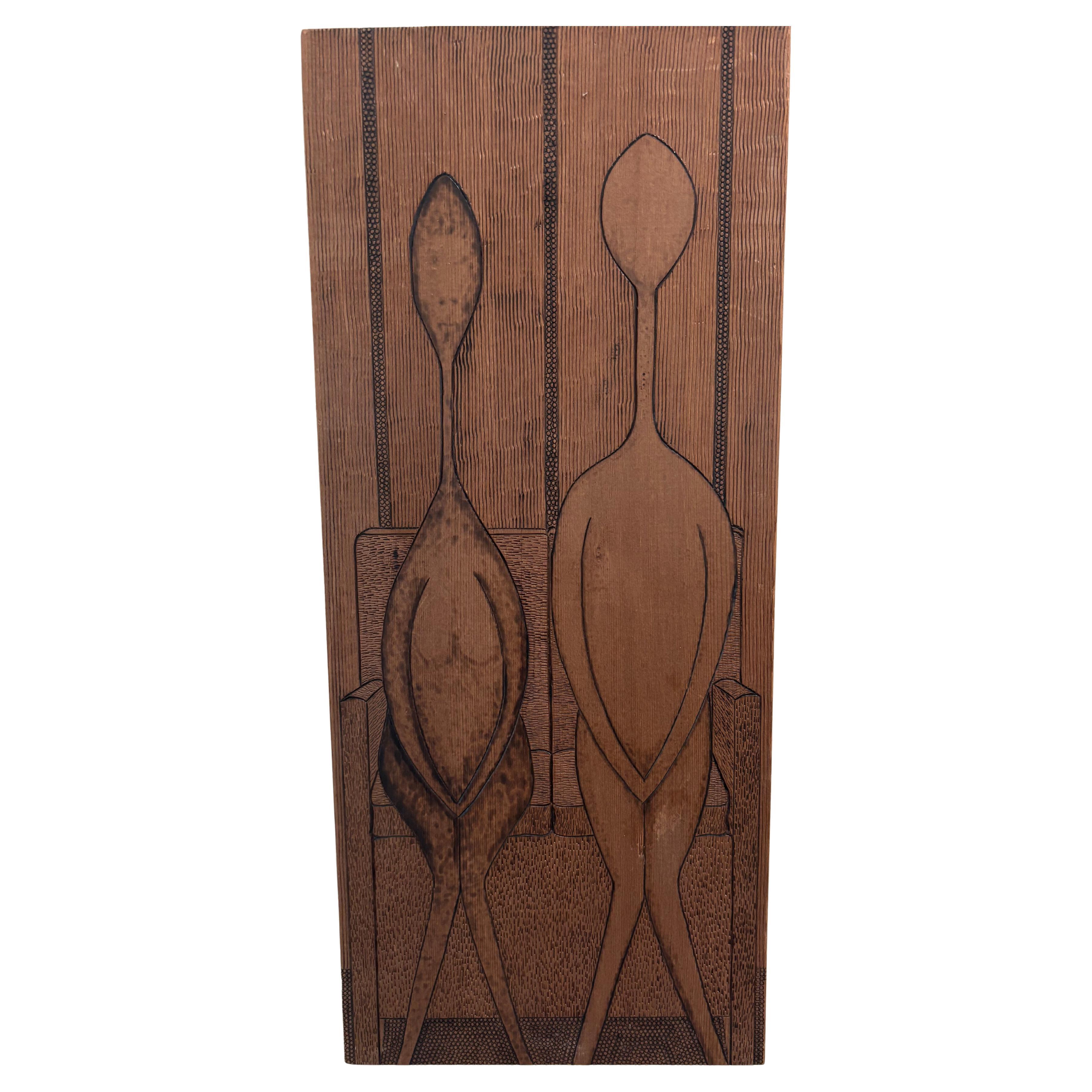 Pyrogravure américaine Arts And Crafts Homme et femme , Signé