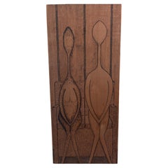 American Arts And Crafts Pyrography Male And Female , Signed