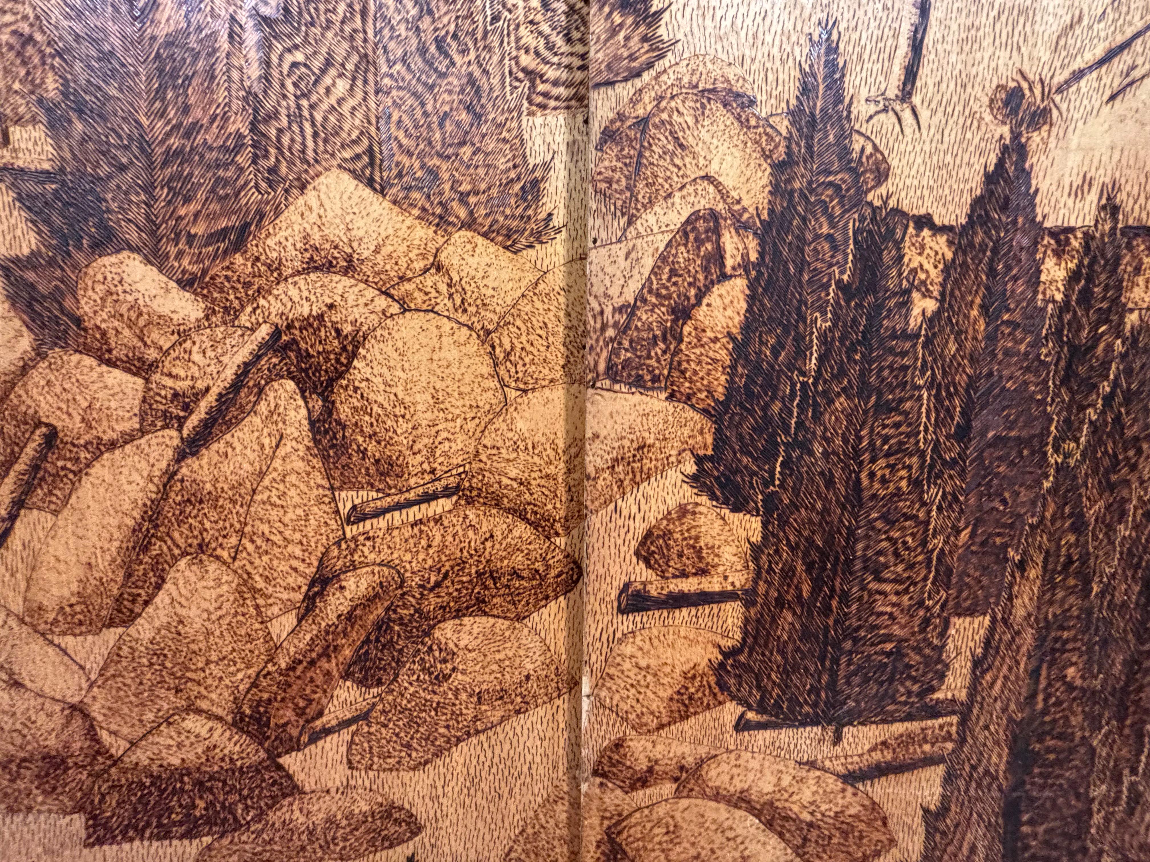 American Arts And Crafts Pyrography Native America Old West Panel Set Four 1941 im Angebot 2