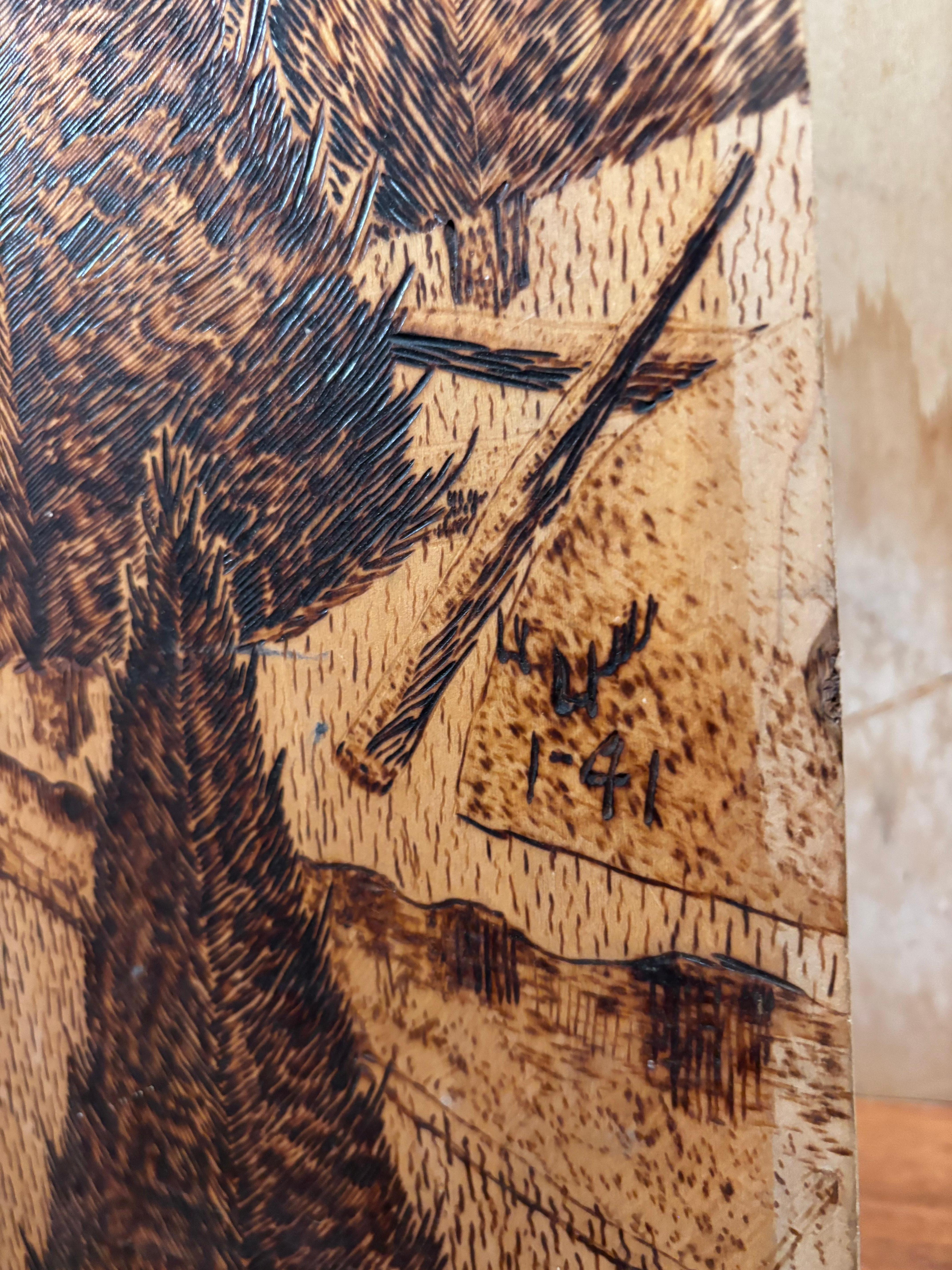 American Arts And Crafts Pyrography Native America Old West Panel Set Four 1941 im Angebot 5