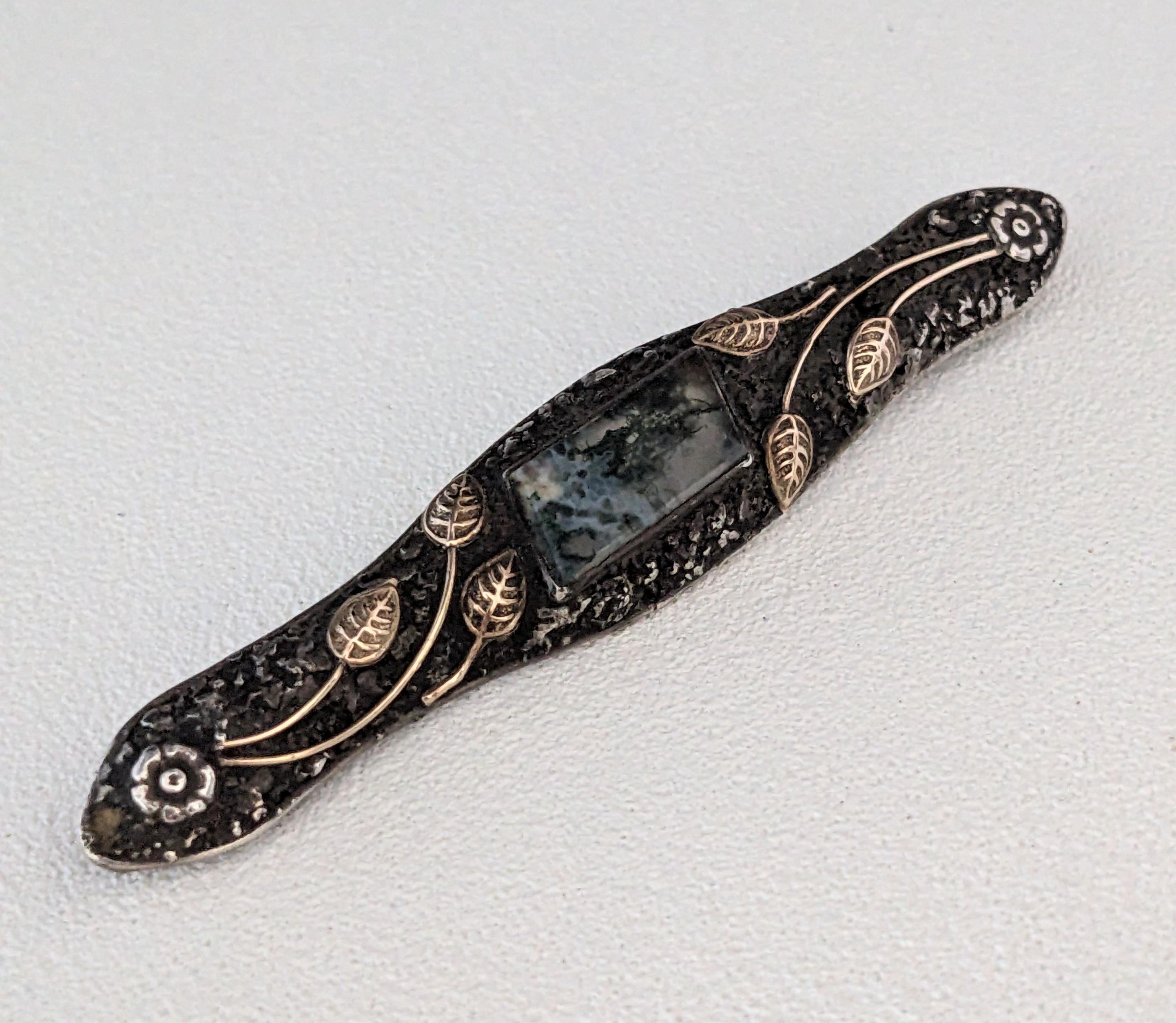 Mixed Cut American Arts and Crafts Silver and Gold Brooch For Sale