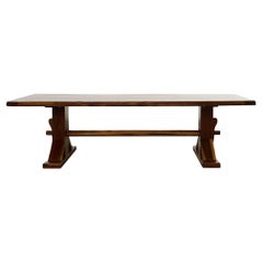 American Arts and Crafts Walnut Farmhouse Trestle Dining Table