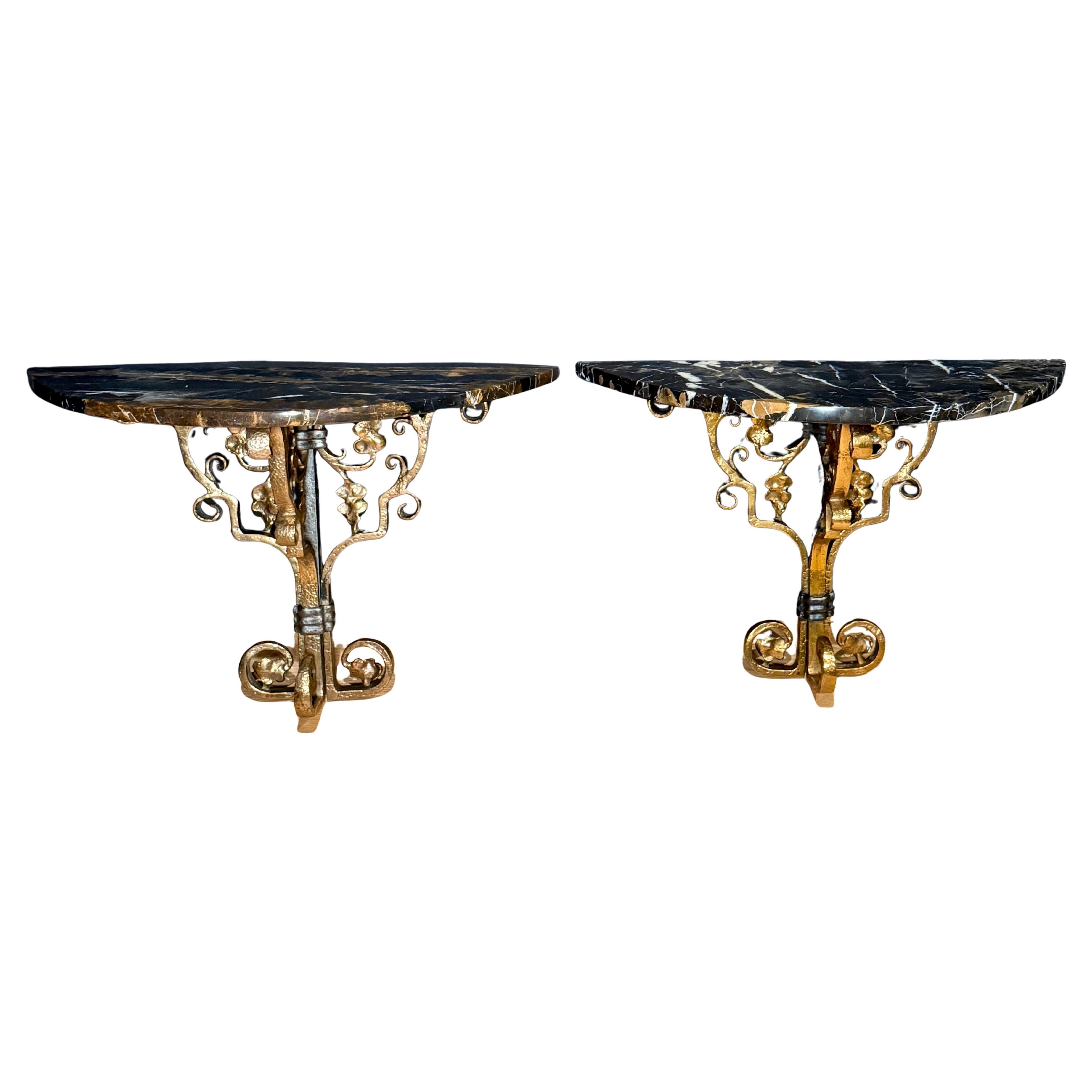 American Arts 
Crafts Bronze and Iron Wall Brackets, Pair