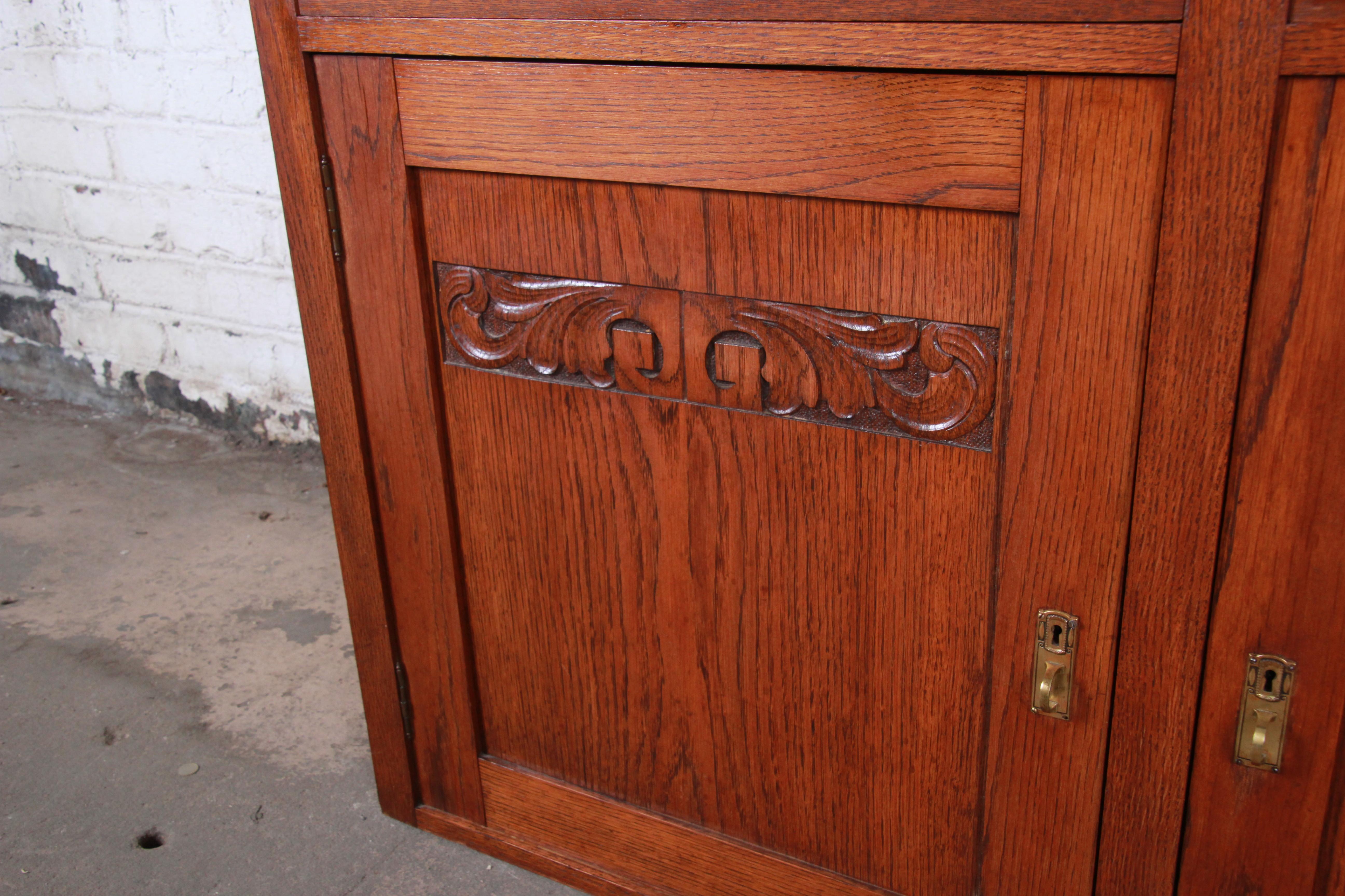 American Arts & Crafts Carved Oak Sideboard with Hutch 4