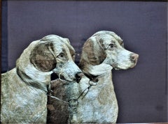 American Arts & Crafts Framed Silk Embroidery of Two Dogs