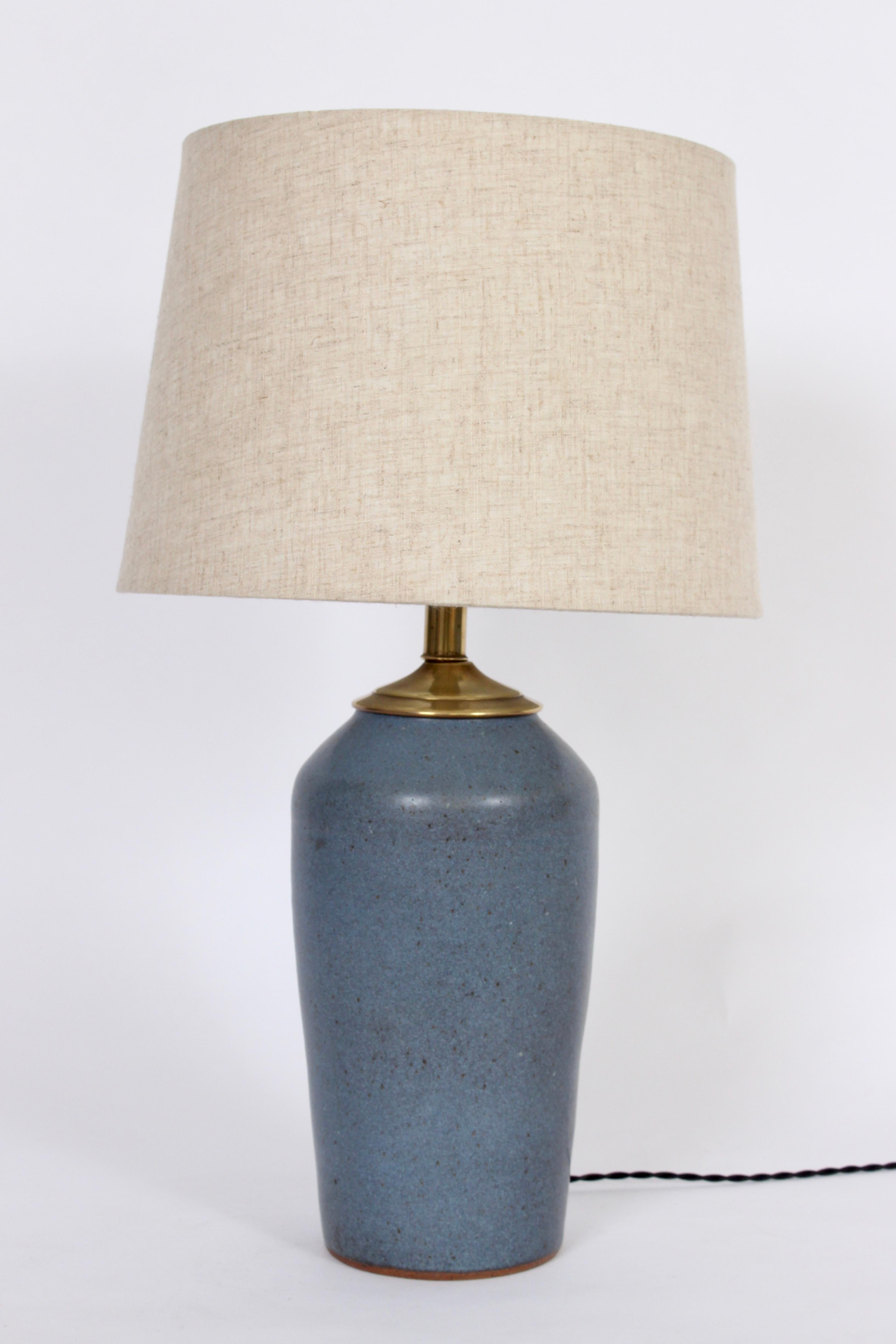 Signed American Arts & Crafts Glazed Blue Pottery Table Lamp 5