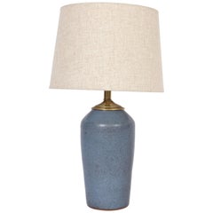 Signed American Arts & Crafts Glazed Blue Ceramic Table Lamp