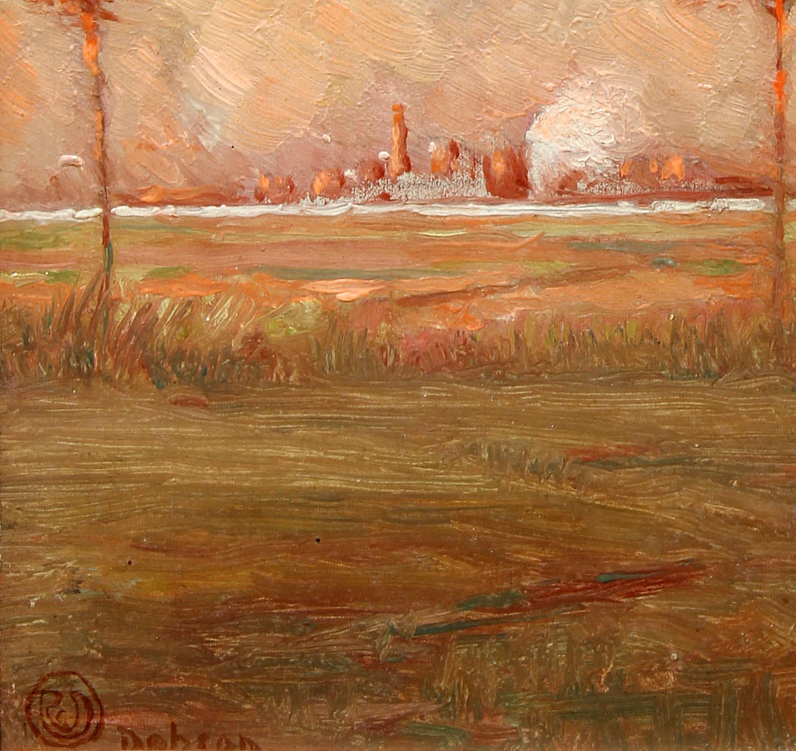 American Arts & Crafts Landscape Oil Painting by Robert Cairns Dobson, 1909 In Good Condition For Sale In Rochester, NY