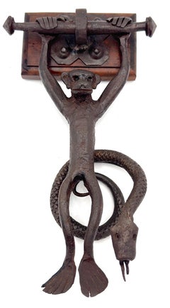 American Arts & Crafts, Monkey & Snake Wrought-Iron Door Knocker