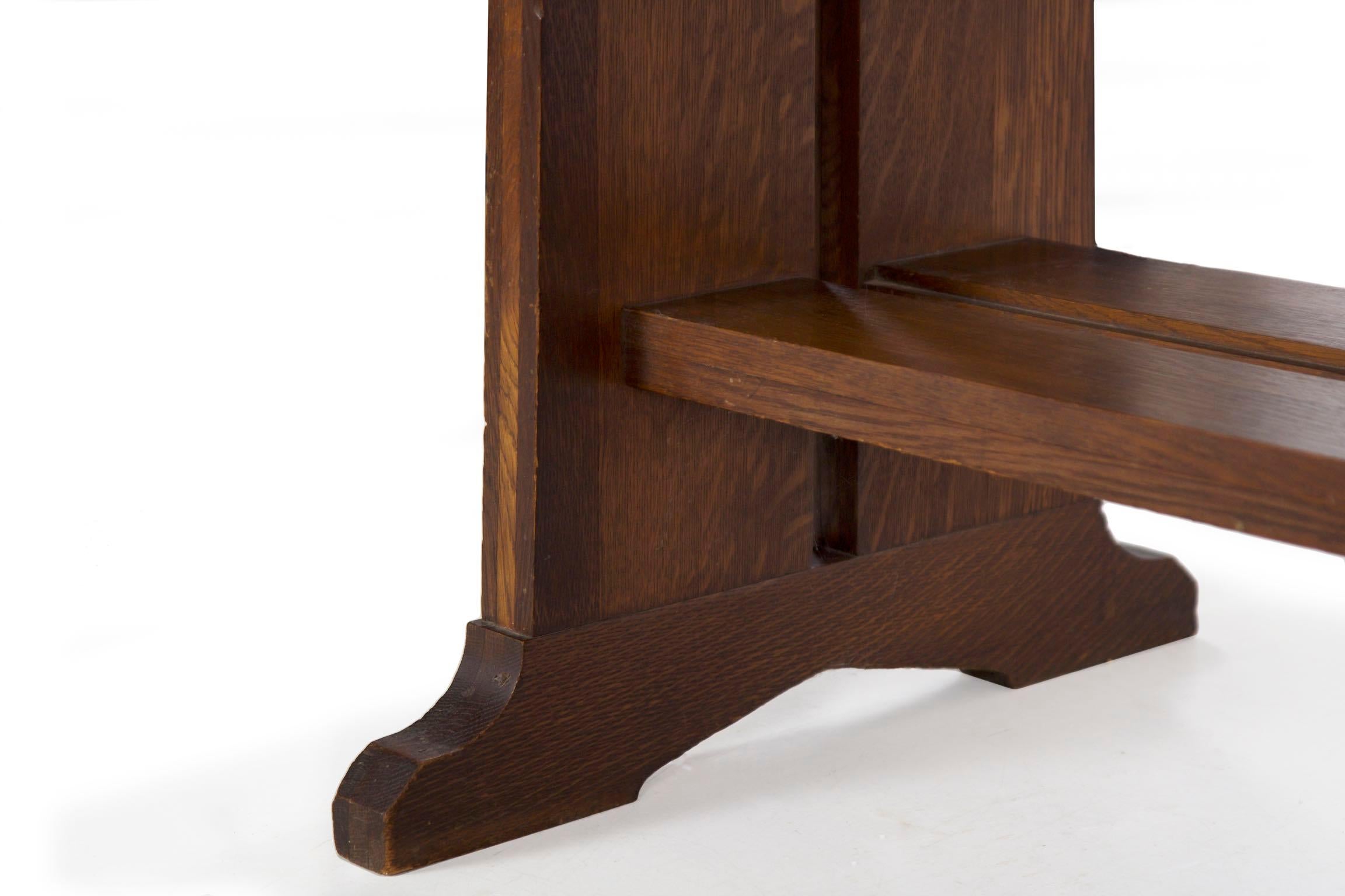 American Arts & Crafts Oak Antique Trestle Writing Desk Table 7