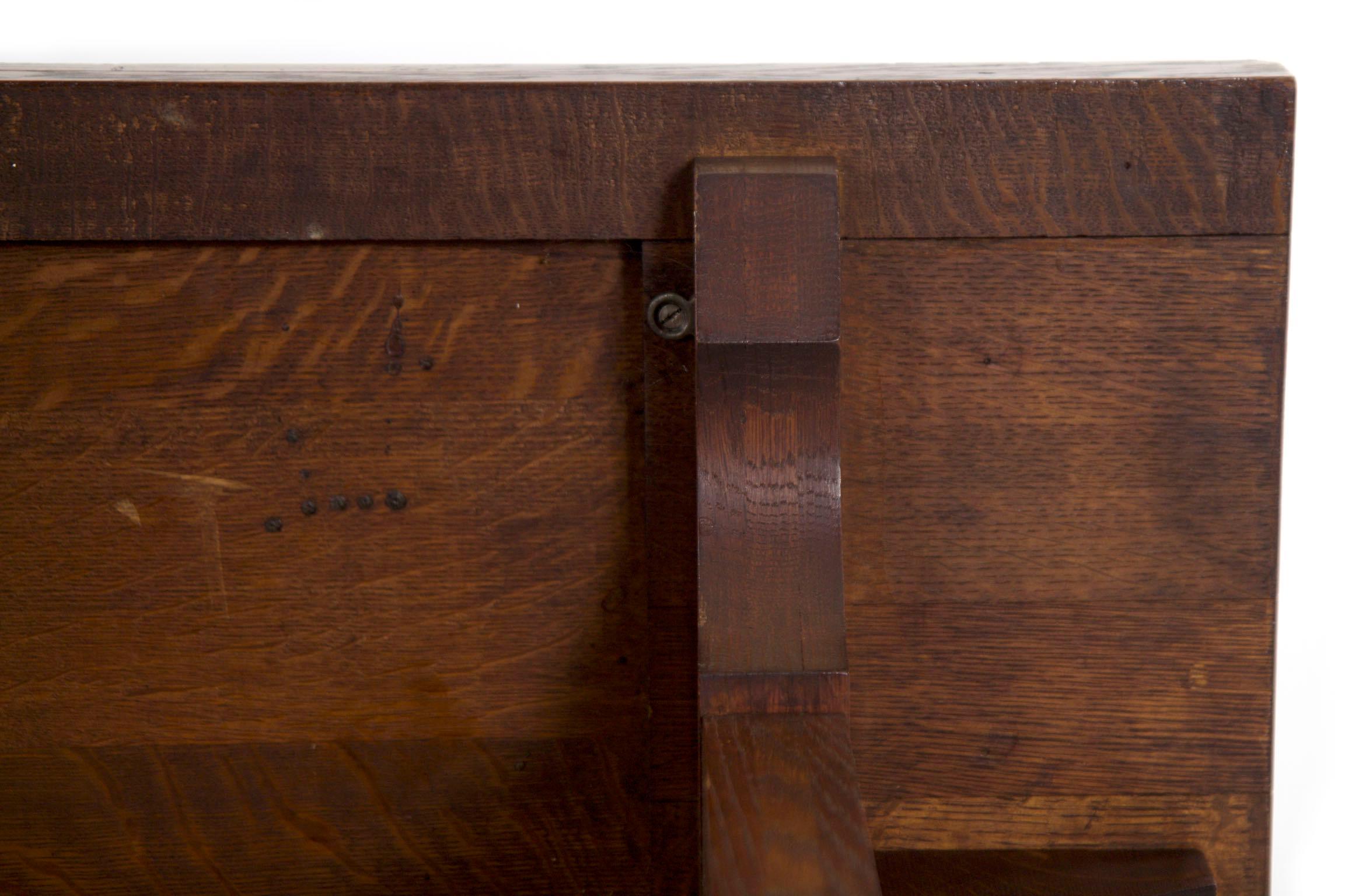 American Arts & Crafts Oak Antique Trestle Writing Desk Table 14