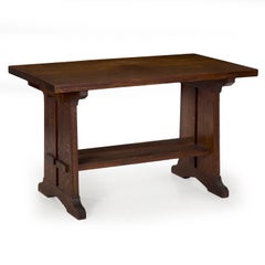 American Arts & Crafts Oak Antique Trestle Writing Desk Table