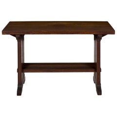 American Arts & Crafts Oak Antique Trestle Writing Desk Table