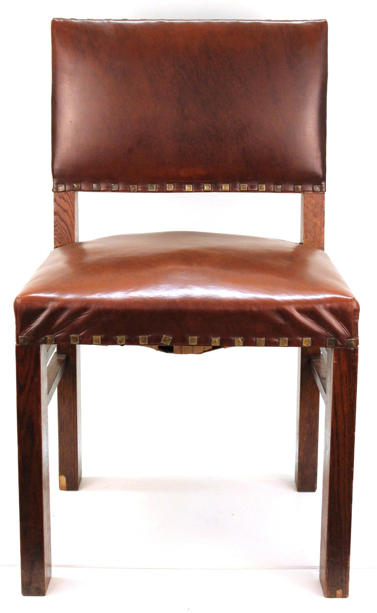 American Chairs in Oak with Cognac Colored Leatherette Seats at 1stDibs