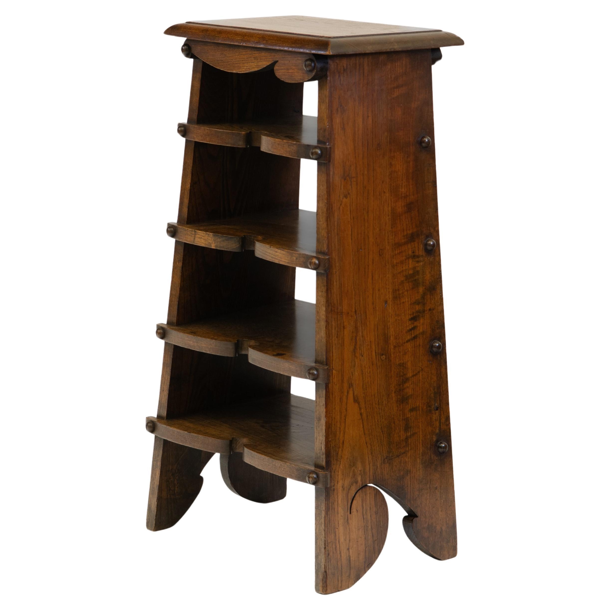 American Arts & Crafts Oak Paper Rack Shelves In The Charles Rohlfs Manner