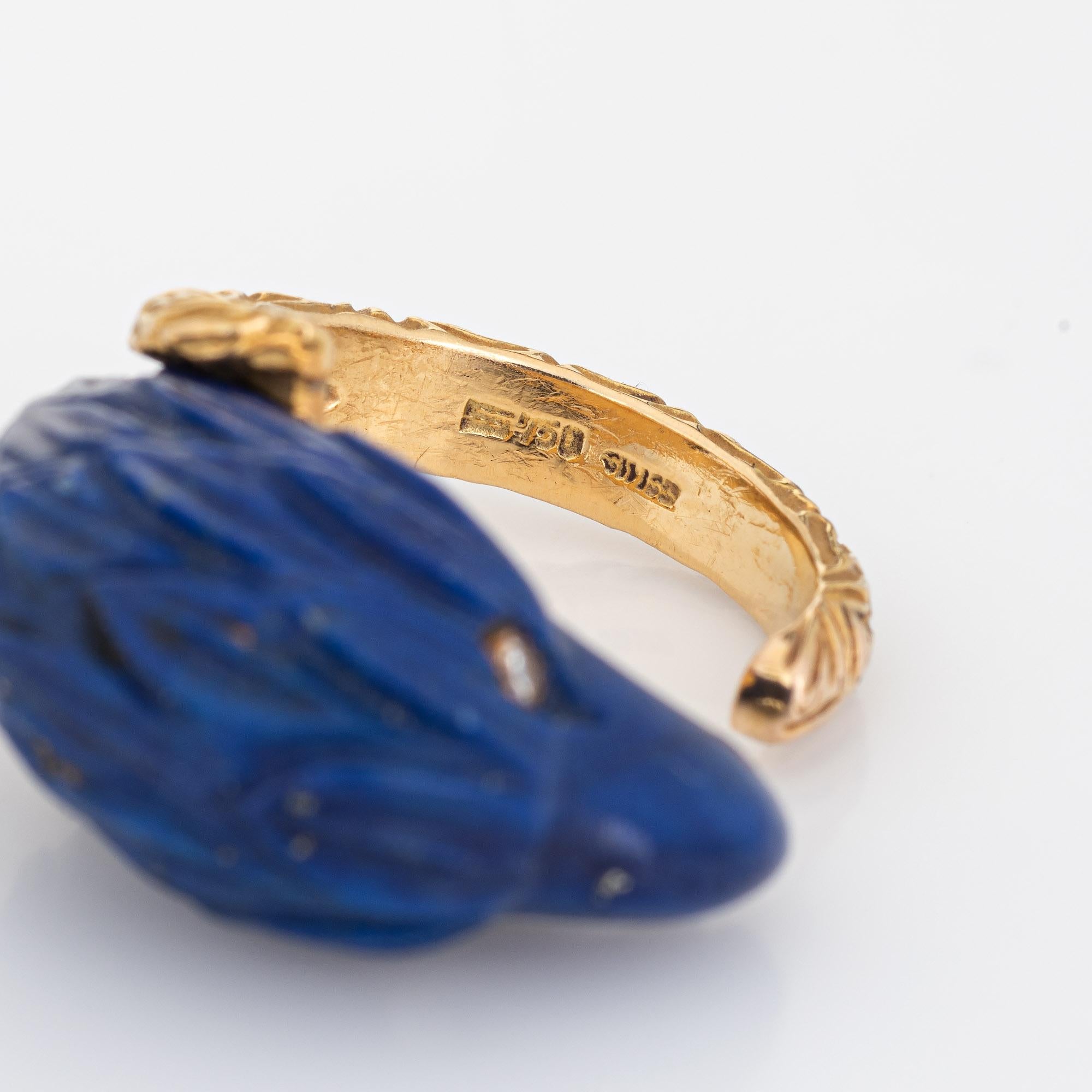 Cabochon American Bald Eagle Ring Carved Lapis Lazuli 18k Yellow Gold Vintage Jewelry 5 For Sale
