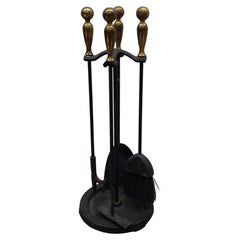 Five-Piece American Ball Brass Handle and Iron Fireplace Tools Set