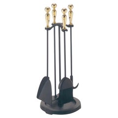 Five-Piece American Ball Brass Handle and Iron Fireplace Tools Set