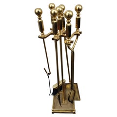 American Ball Top Polished Brass Fireplace Tools Set of 6