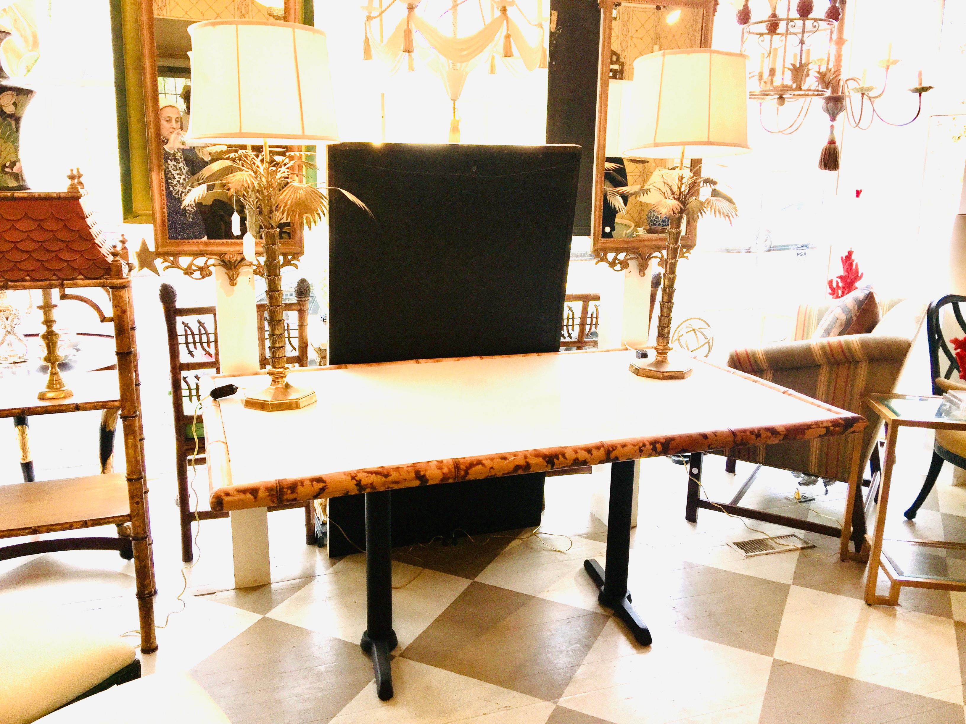Late 20th Century American Bamboo and Wooden Dining Table on Metal Base For Sale