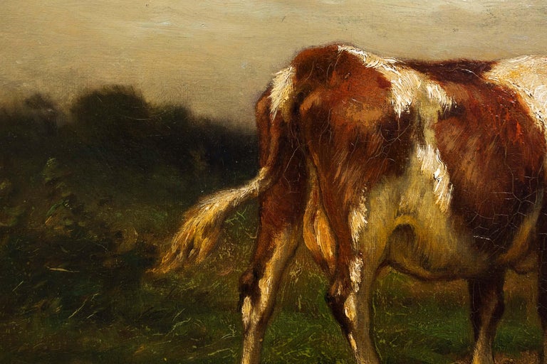 American Barbizon Landscape Painting of Young Cow by John Carleton Wiggins For Sale 6