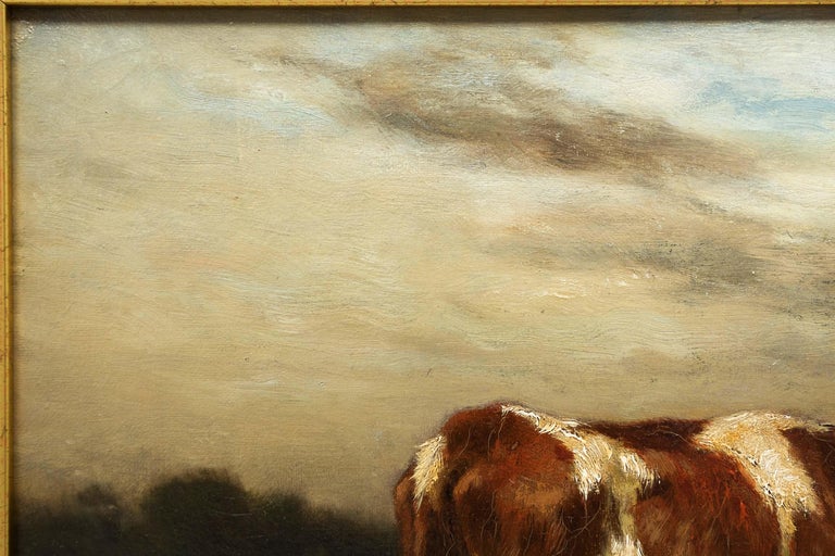 Barbizon School American Barbizon Landscape Painting of Young Cow by John Carleton Wiggins For Sale
