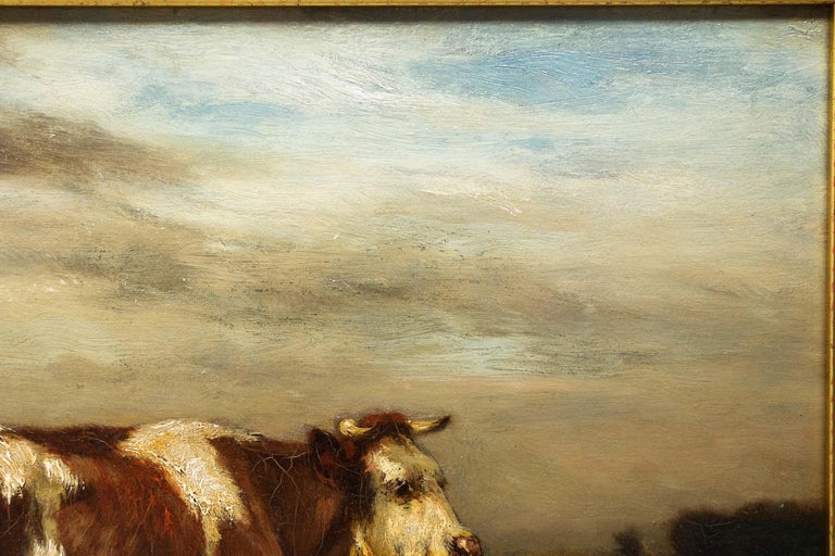 American Barbizon Landscape Painting of Young Cow by John Carleton Wiggins In Good Condition For Sale In Shippensburg, PA
