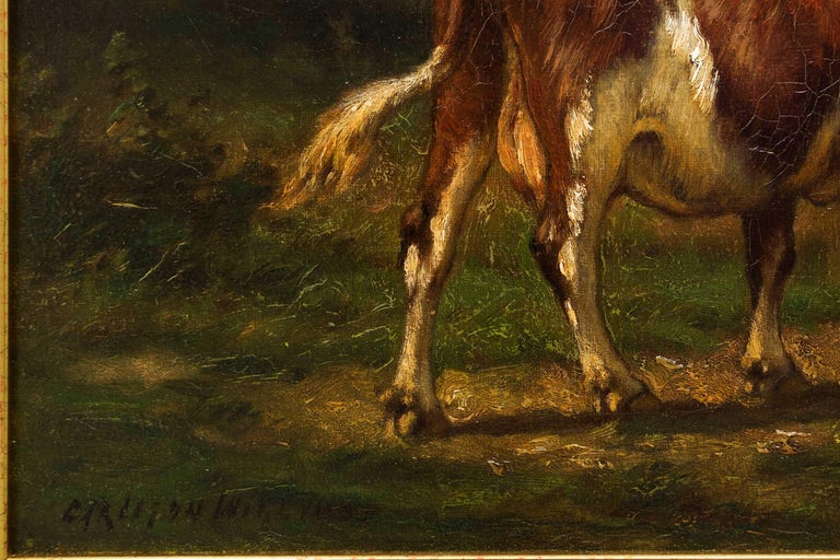 19th Century American Barbizon Landscape Painting of Young Cow by John Carleton Wiggins For Sale