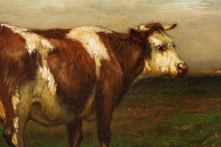 American Barbizon Landscape Painting of Young Cow by John Carleton Wiggins For Sale 1