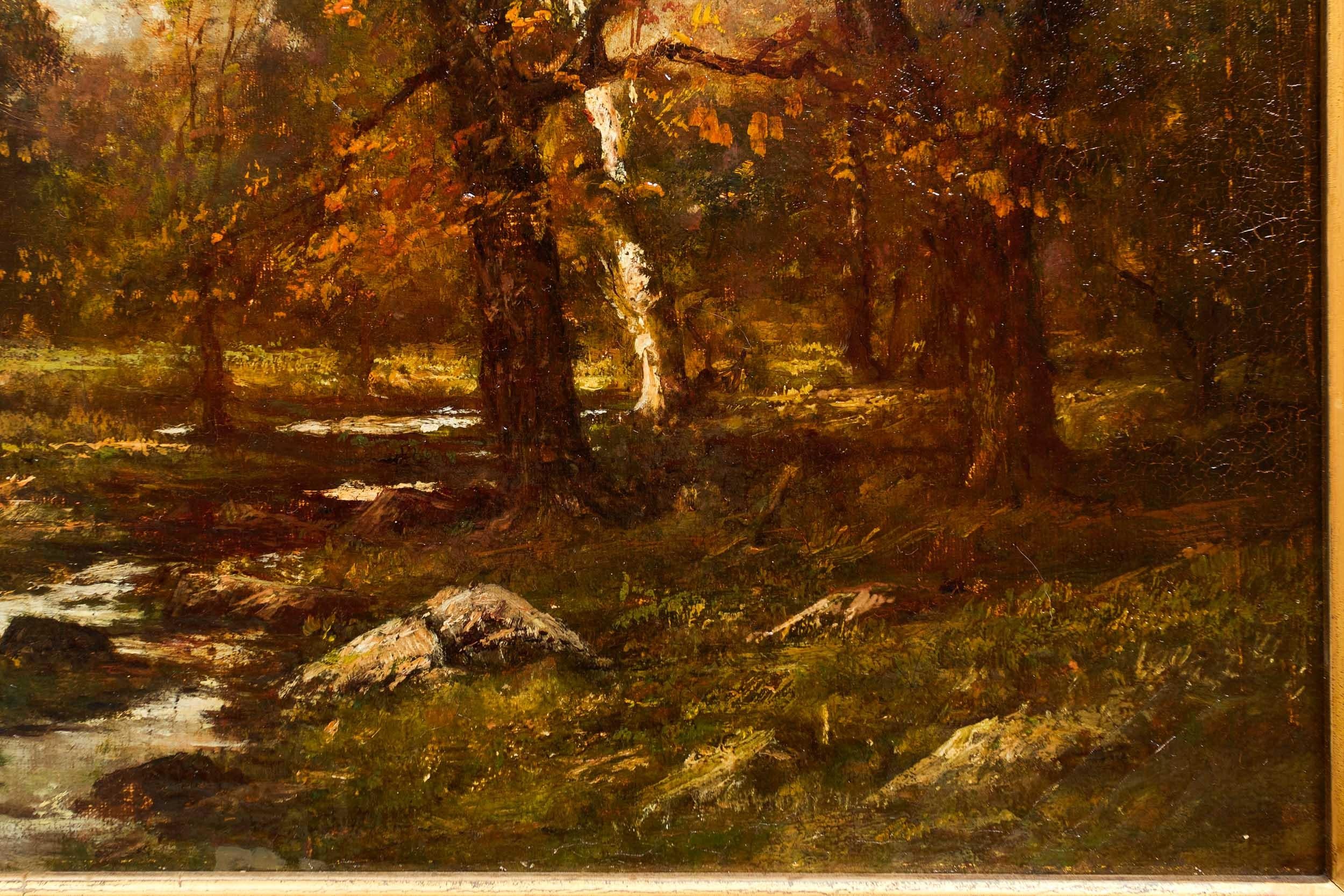 19th Century American Barbizon Painting with Autumn Landscape of Birches by Charles Linford