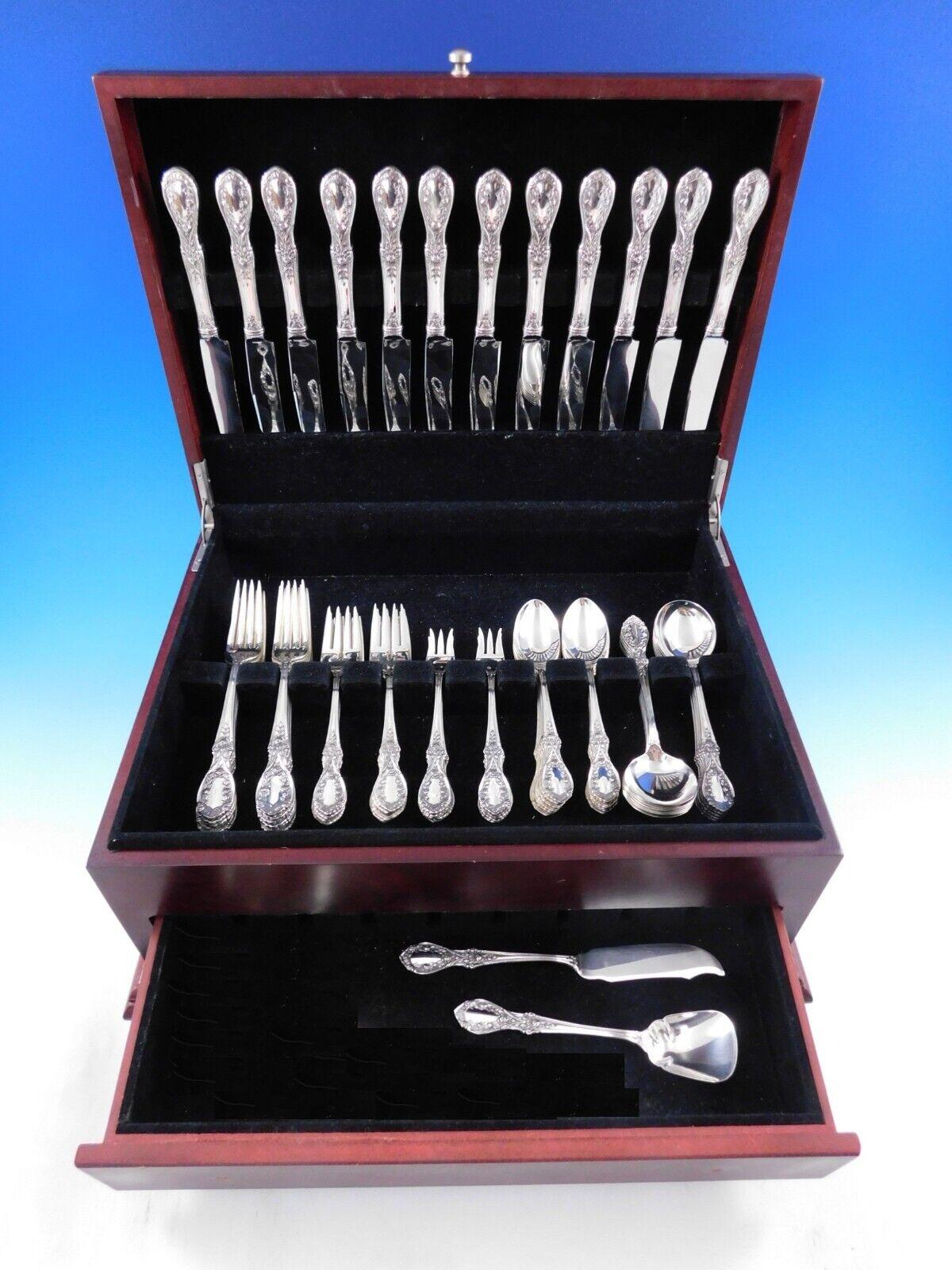 Gorgeous American Beauty by Manchester Sterling Silver Flatware set - 74 pieces. This set includes:

12 Knives, 8 7/8