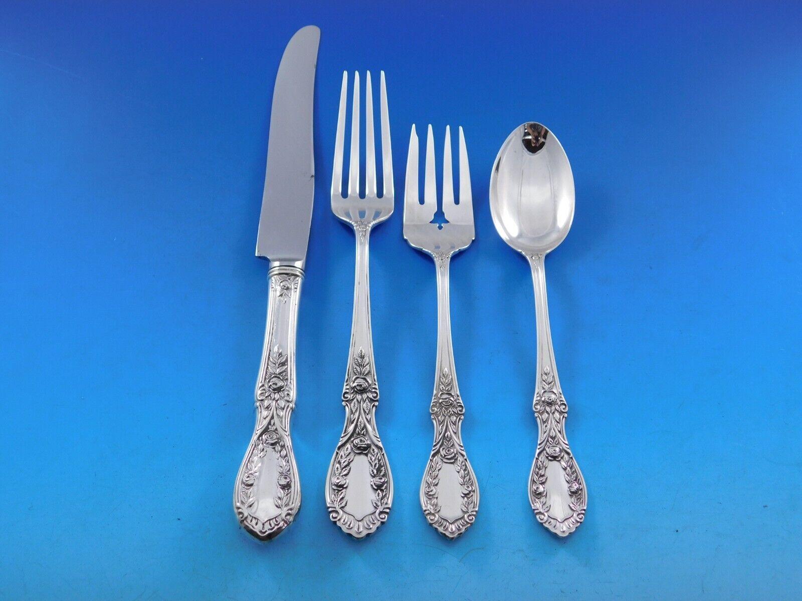 American Beauty by Manchester Sterling Silver Flatware Set 12 Service 74 pieces In Excellent Condition For Sale In Big Bend, WI
