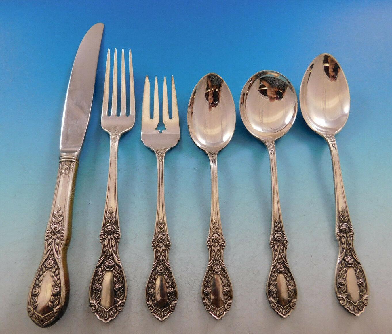 Gorgeous American Beauty by Manchester sterling silver flatware set - 56 pieces. This set includes:

8 knives, 8 5/8