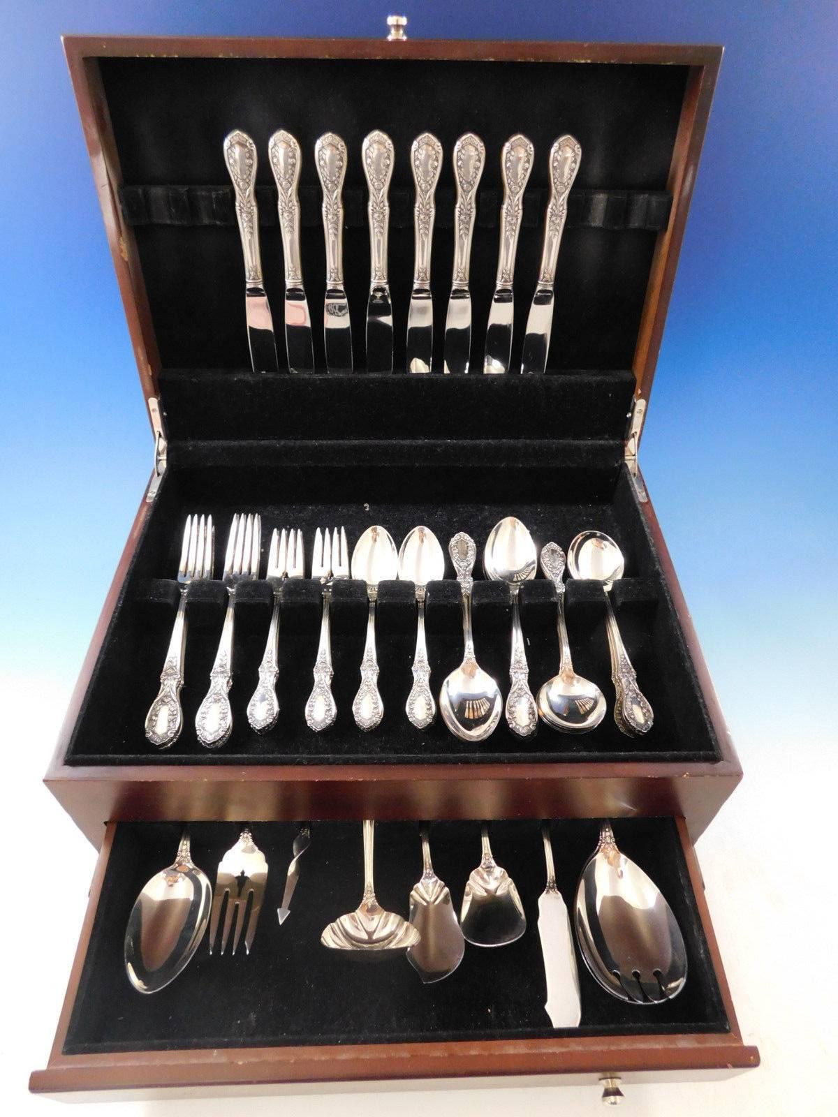 Gorgeous American Beauty by Manchester sterling silver flatware set - 57 pieces. This set includes:

Eight knives, 8 5/8