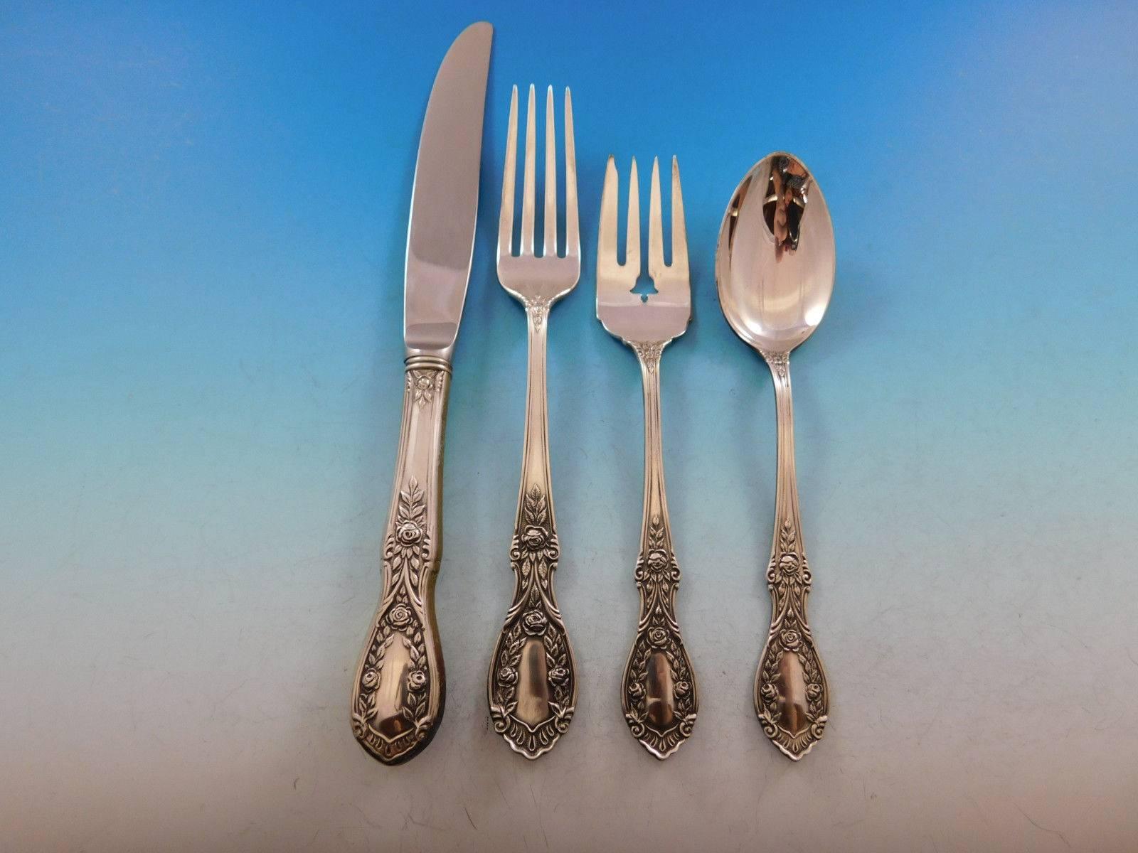 American Beauty by Manchester Sterling Silver Flatware Set for 8 Service 57 Pcs In Excellent Condition In Big Bend, WI