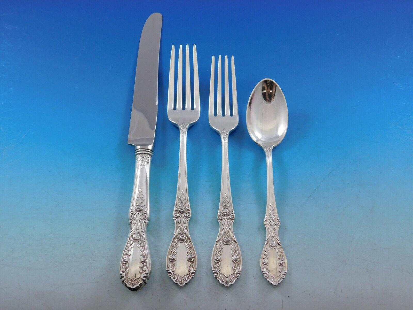 American Beauty by Manchester Sterling Silver Flatware Set Service 62 Pc Dinner In Excellent Condition For Sale In Big Bend, WI