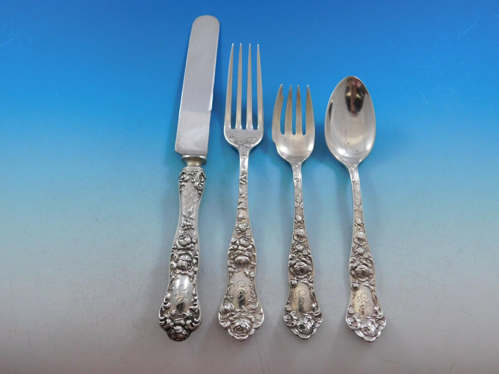 American Beauty by Shiebler Sterling Silver Flatware Set Service 144 Pcs G Mono In Excellent Condition In Big Bend, WI